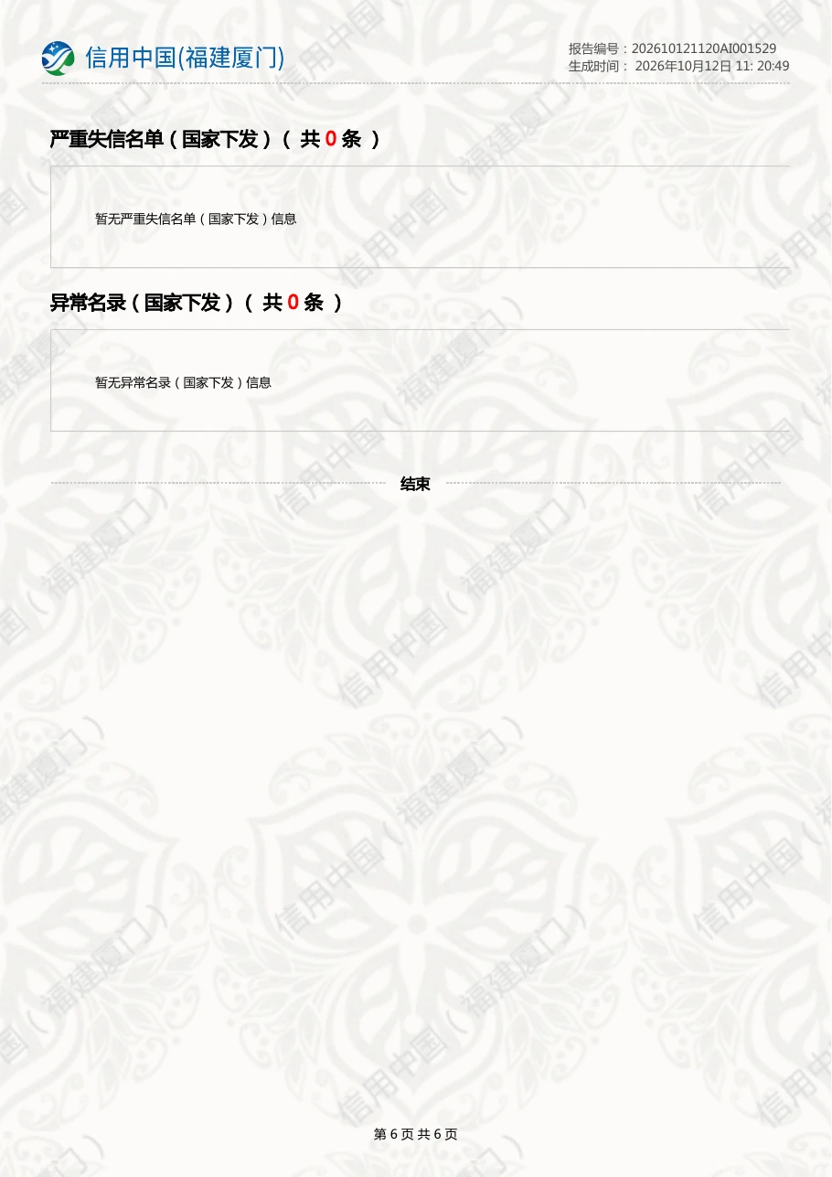 Public credit list records in the original Xiamen corporate credit report Public credit list records in the original Xiamen corporate credit report
